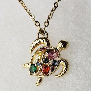 2/35$ NWOT 16k gold plated turtle pendant with colorful cubic zirconia